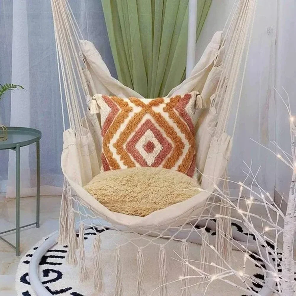 Pink/Orange Tassel Throw Pillow Covers 18x18, 12x20 Woven Tufted Living Room/Bed